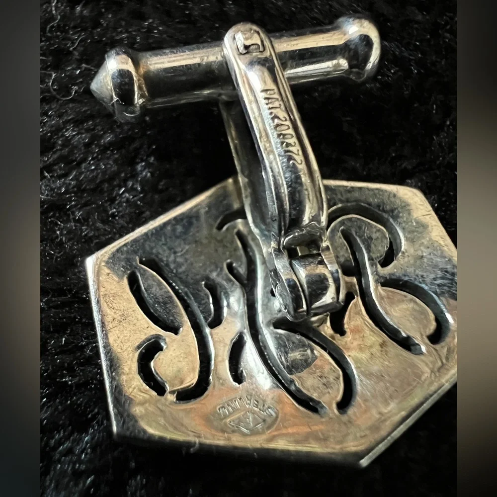 Antique Sterling Silver marcasite Tie bar cufflinks Art Decor monogram set RSG